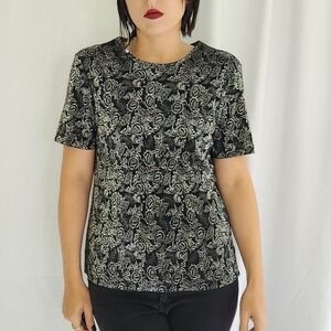 90s/Y2K Black and‎ Silver Top